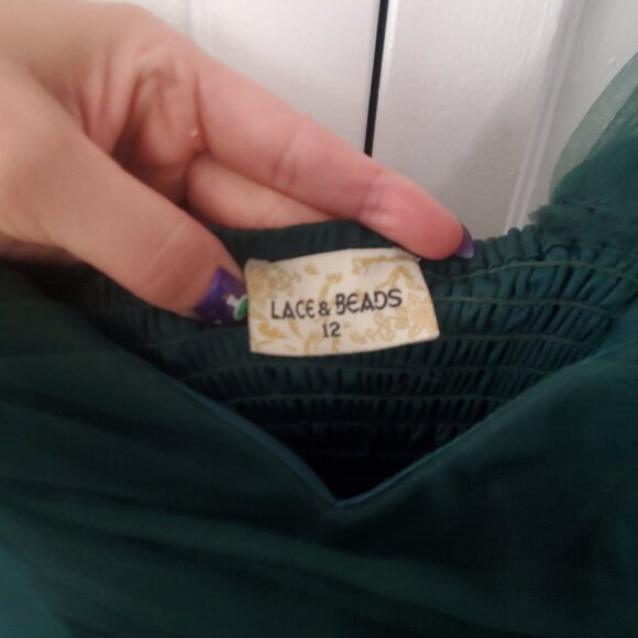 Women's Forest Green Off Shoulder Tulle "Sydney" Gown by Lace and Beads - Picture 4 of 7